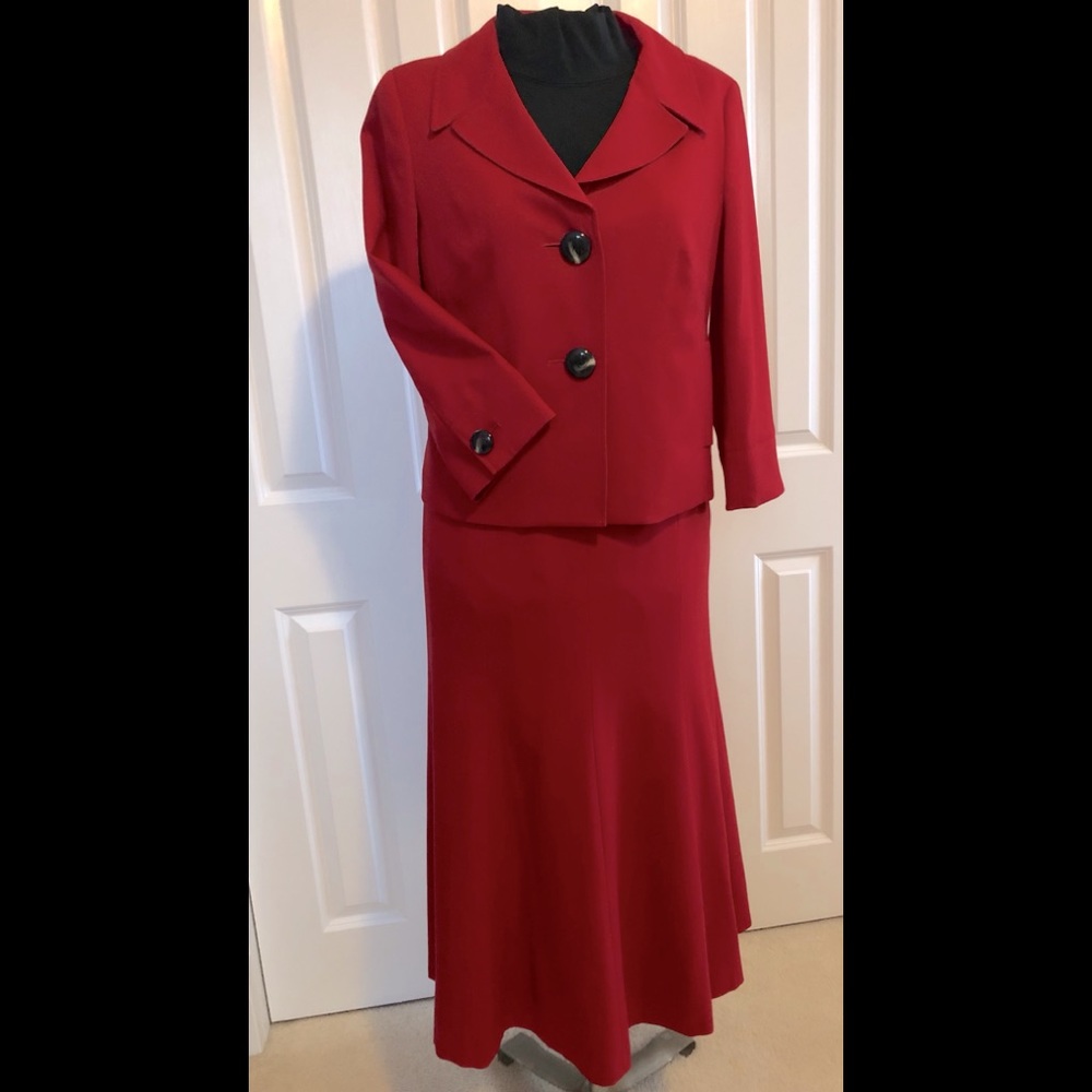 Red wool jacket and skirt Talbots sz12/14